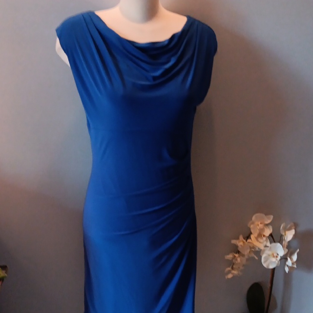 Braciano Blue Ruched Cowl Neck Dress NWT
